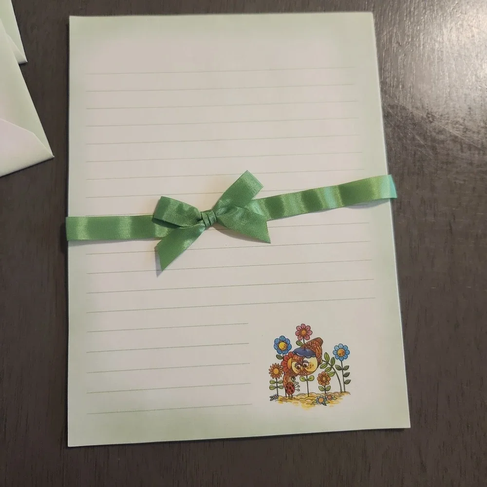 Vtg Stationery Set Cute Owl &‎ Ladybug Theme Whiting 10 Sheets/Envelopes & Box